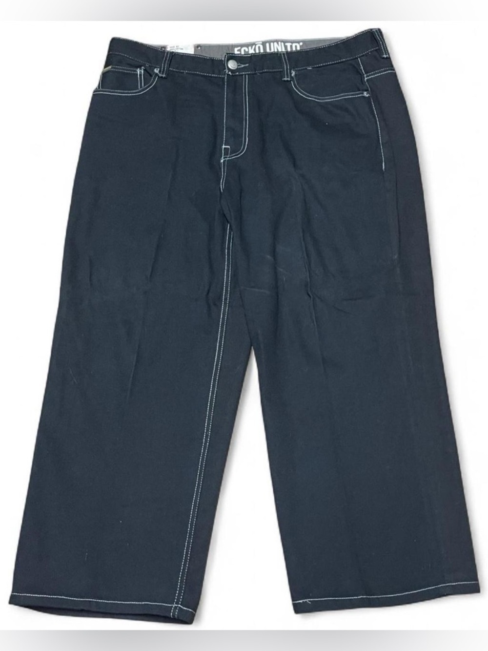 Ecko Unltd Jeans Mens 42x28 Black Denim Loose Fit Embroidered Pockets Baggy Y2K - Picture 2 of 10